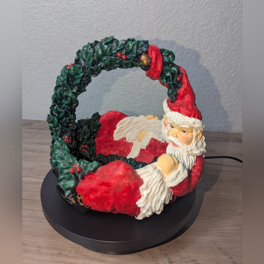 Vintage Department 56 Double Santa Claus Resin Christmas Candy Decor Basket Bowl